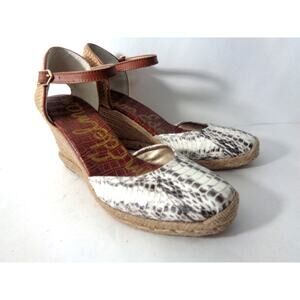 SAM EDELMAN Harmony US 10M Espadrille Wedge Ankle Strap Ivory Snake Print Shoes